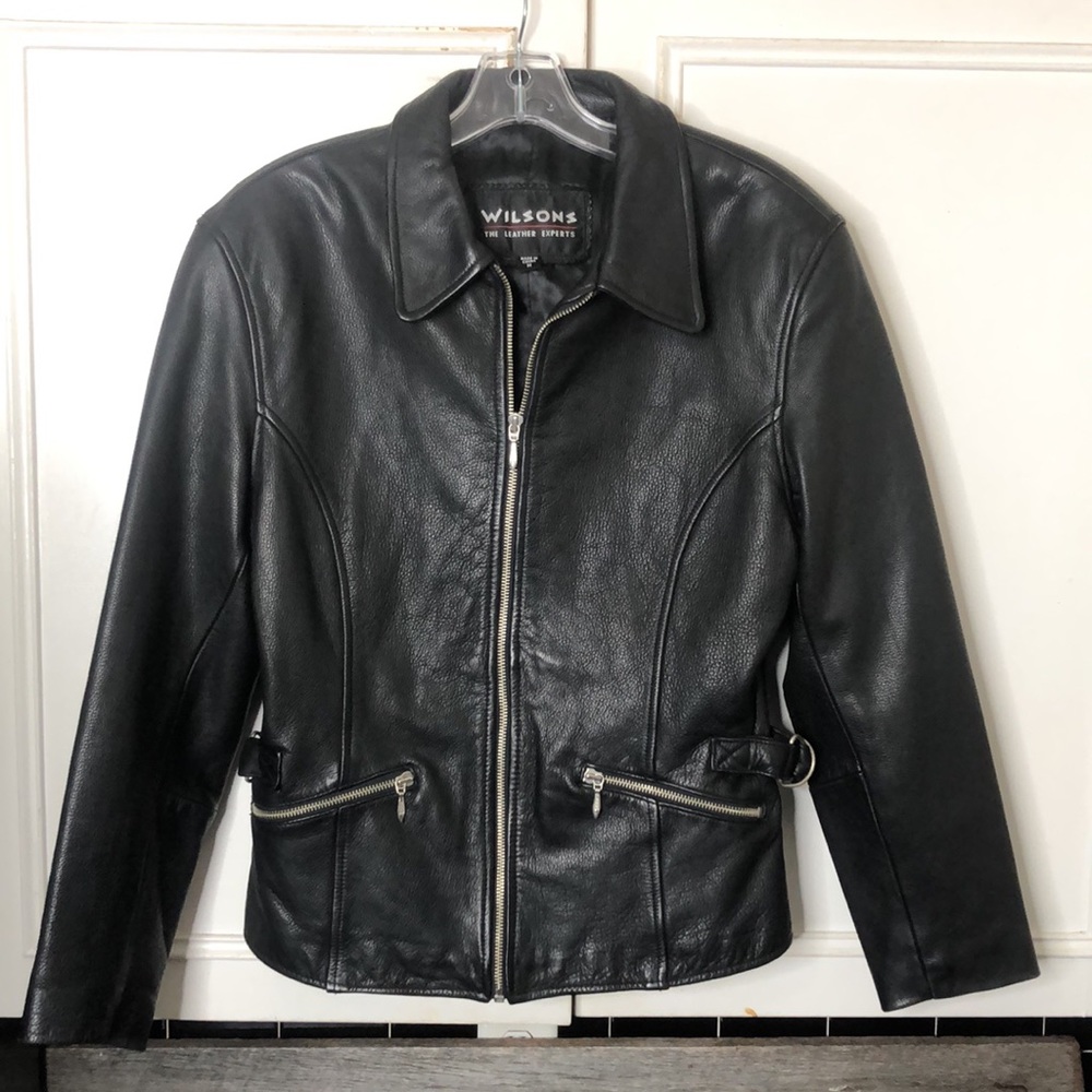 Wilson’s black leather motorcycle jacket women’s size M